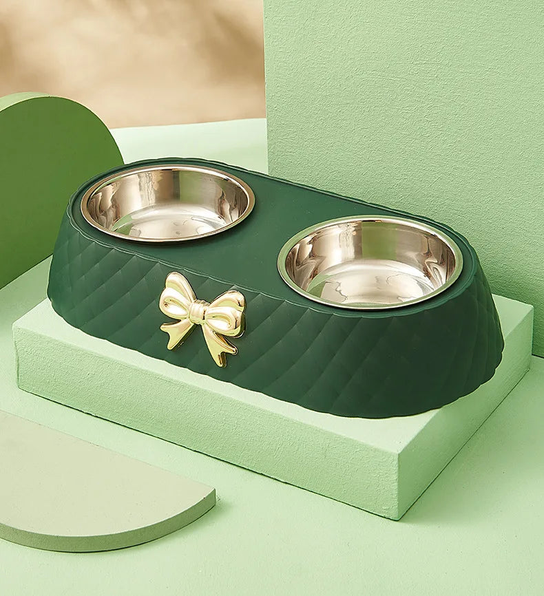 Stylish Bow Double Pet Feeder Bowl