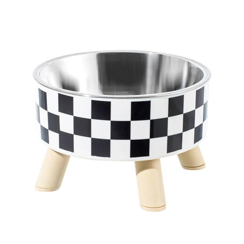 Raised Patterned Black and White Pet Bowl