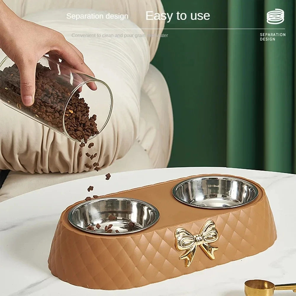 Stylish Bow Double Pet Feeder Bowl