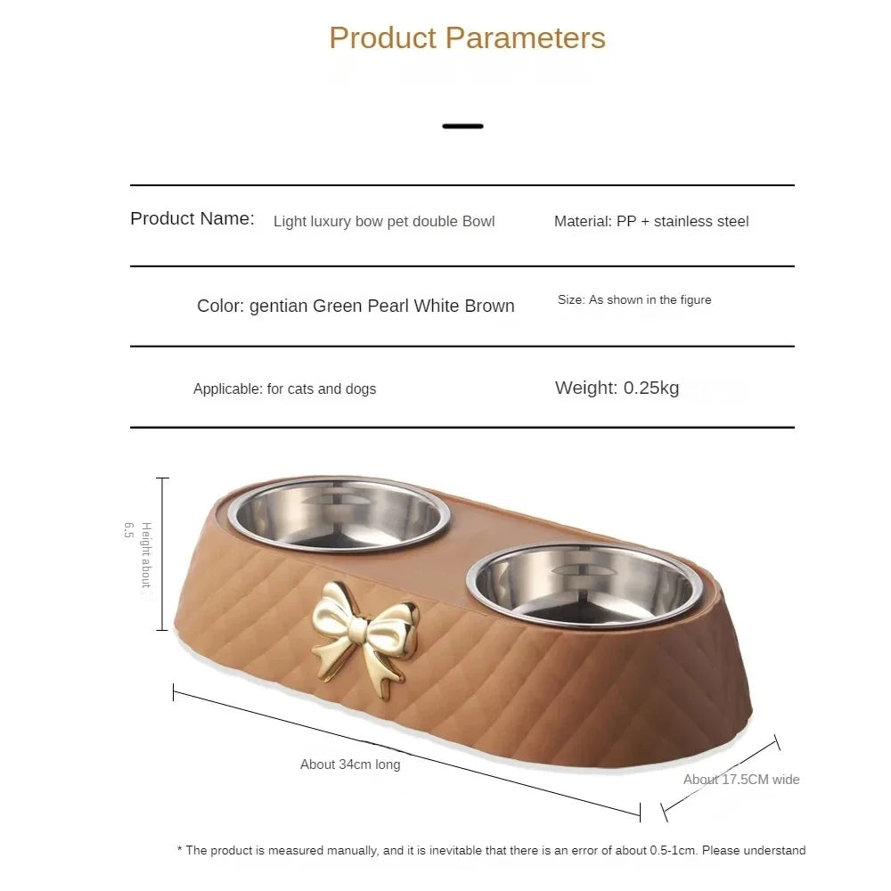 Stylish Bow Double Pet Feeder Bowl