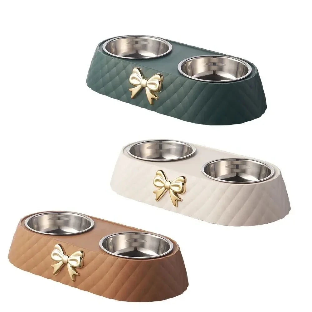 Stylish Bow Double Pet Feeder Bowl