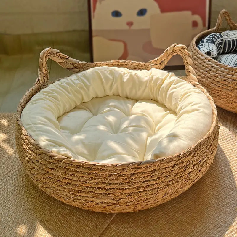 Woven Cats Ear Shaped Cozy Pet Bed