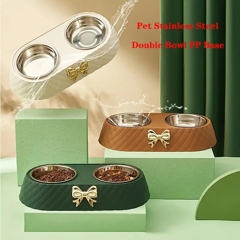 Stylish Bow Double Pet Feeder Bowl