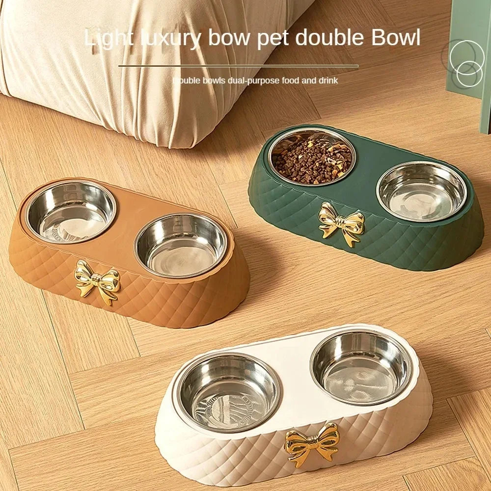 Stylish Bow Double Pet Feeder Bowl