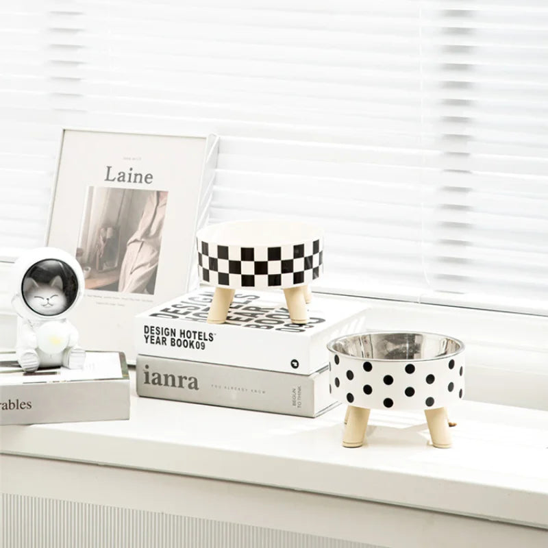Raised Patterned Black and White Pet Bowl