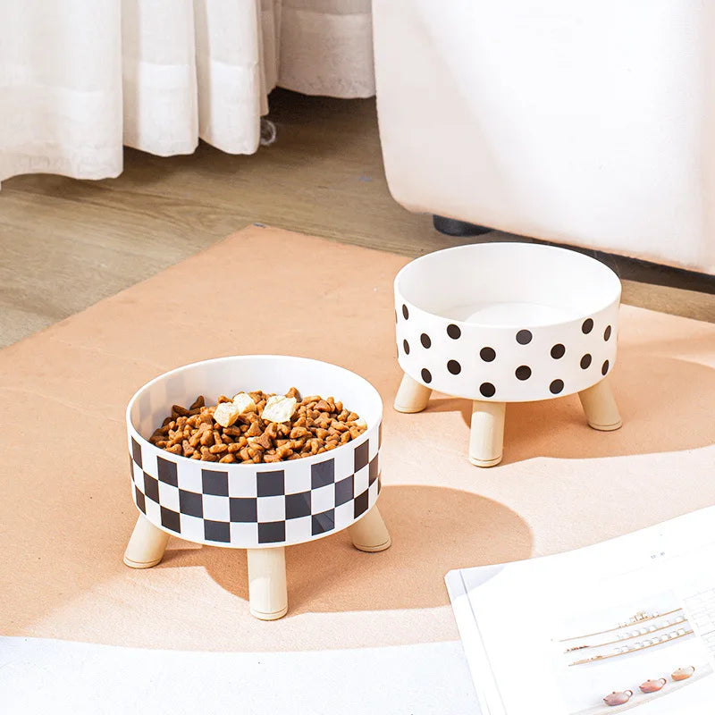 Raised Patterned Black and White Pet Bowl