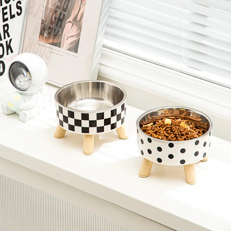 Raised Patterned Black and White Pet Bowl